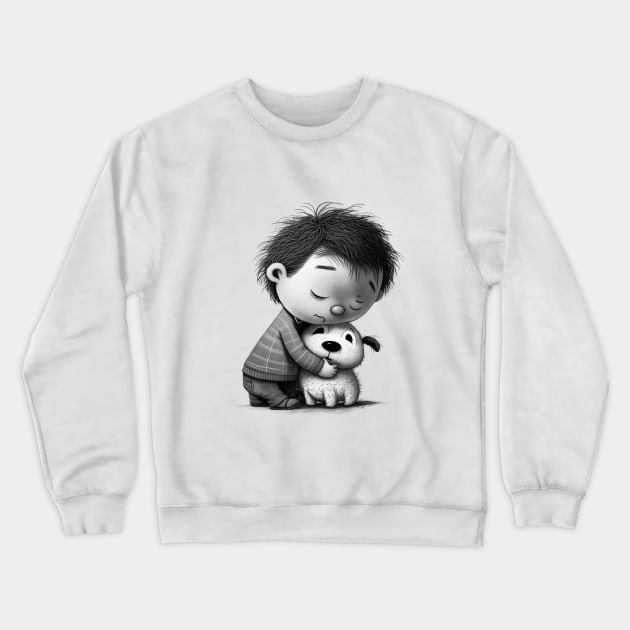 Boy hugging his Dog Crewneck Sweatshirt by pxdg